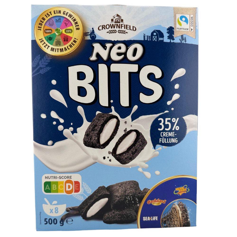 Crownfield Neo Bits – kakaové cereálie s vanilkovou náplní 500 g