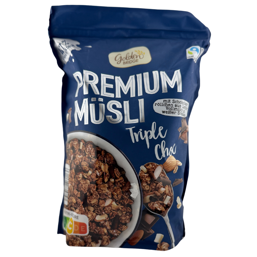 Golden Bridge Premium Müsli Triple Choc – zapékané se 3 druhy čokolády 750 g