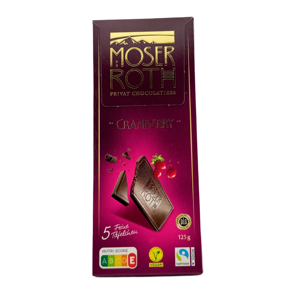 Moser Roth Cranberry – Hořká čokoláda s brusinkami (5 ks)