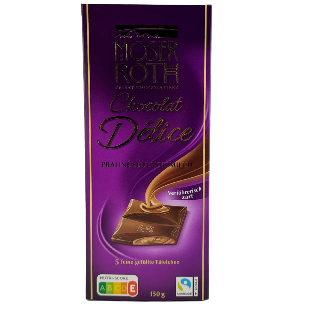 Moser Roth Chocolat Délice – Mléčná čokoláda s krémovou pralinkovou náplní (150g)