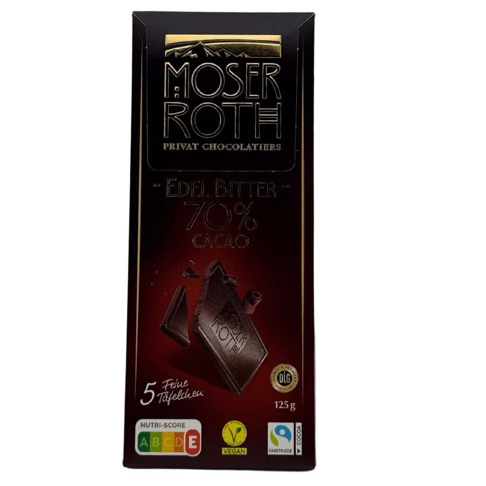 Moser Roth Edel Bitter 70% – Prémiová hořká čokoláda (5 ks)