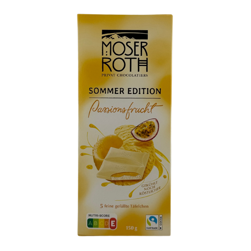Moser Roth Sommer Edition Passionsfrucht – Bílá čokoláda s jogurtovou náplní a mučenkou